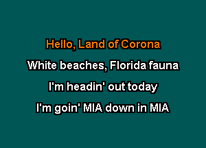 Hello, Land of Corona

White beaches, Florida fauna

I'm headin' out today

I'm goin' MIA down in MIA