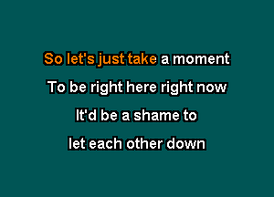 So let's just take a moment

To be right here right now

It'd be a shame to

let each other down