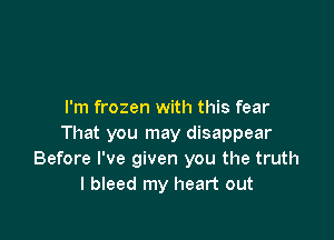 I'm frozen with this fear

That you may disappear
Before I've given you the truth
I bleed my heart out