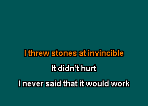 I threw stones at invincible
It didn't hurt

I never said that it would work