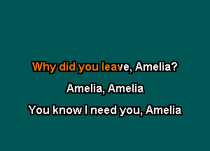 Why did you leave, Amelia?

Amelia, Amelia

You knowl need you, Amelia