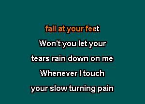 fall at your feet

Won't you let your

tears rain down on me
Whenever I touch

your slow turning pain