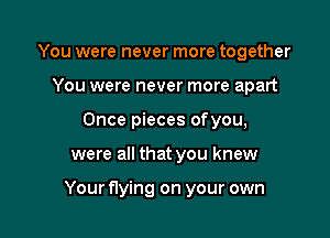 You were never more together
You were never more apart
Once pieces ofyou,

were all that you knew

Your flying on your own