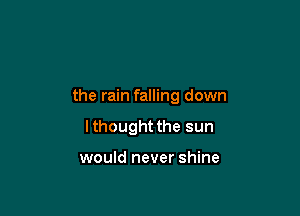 the rain falling down

lthought the sun

would never shine
