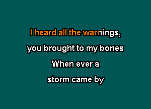 I heard all the warnings,

you brought to my bones

When ever a

storm came by