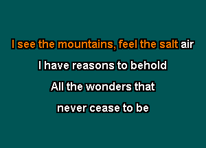 I see the mountains, feel the salt air

I have reasons to behold
All the wonders that

never cease to be