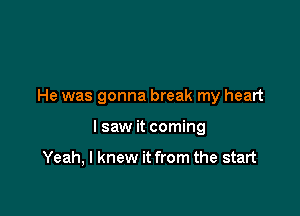 He was gonna break my heart

I saw it coming

Yeah, I knew it from the start