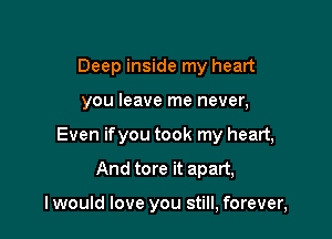 Deep inside my heart
you leave me never,
Even ifyou took my heart,

And tore it apart,

I would love you still, forever,