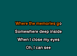 Where the memories 90

Somewhere deep inside

When I close my eyes

Oh, I can see