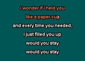 iwonder ifi held you
like a paper cup

and every time you needed,

ijust filled you up

would you stay

would you stay
