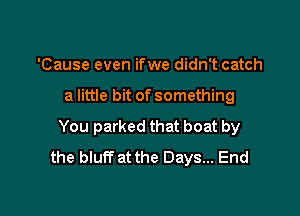 'Cause even if we didn't catch

a little bit of something

You parked that boat by
the bluff at the Days... End