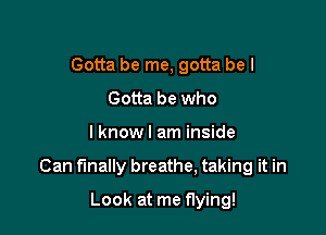 Gotta be me, gotta be I
Gotta be who

lknowl am inside

Can finally breathe, taking it in

Look at me flying!