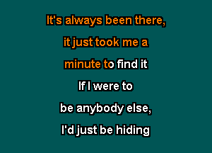 It's always been there,

itjust took me a
minute to find it
lfl were to
be anybody else,
l'djust be hiding