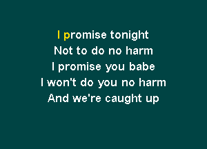 I promise tonight
Not to do no harm
I promise you babe

lwon't do you no harm
And we're caught up