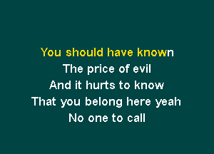 You should have known
The price of evil

And it hurts to know
That you belong here yeah
No one to call