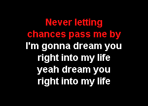 Never letting
chances pass me by
I'm gonna dream you

right into my life
yeah dream you
right into my life
