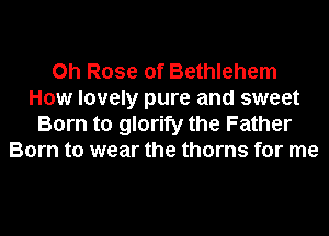 0h Rose of Bethlehem
How lovely pure and sweet
Born to glorify the Father
Born to wear the thorns for me