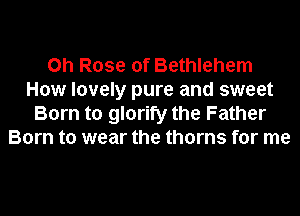 0h Rose of Bethlehem
How lovely pure and sweet
Born to glorify the Father
Born to wear the thorns for me