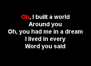Oh, I built a world
Around you
Oh, you had me in a dream

I lived in every
Word you said