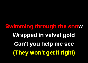 Swimming through the snow

Wrapped in velvet gold
Can't you help me see
(They won't get it right)