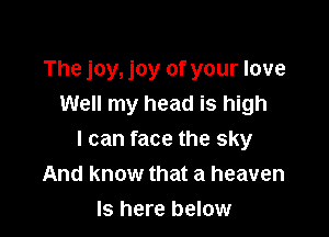 The joy, joy of your love
Well my head is high

I can face the sky
And know that a heaven

Is here below