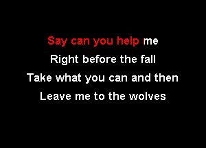 Say can you help me
Right before the fall

Take what you can and then

Leave me to the wolves