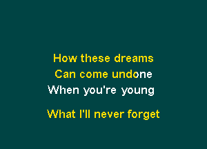 How these dreams
Can come undone
When you're young

What I'll never forget