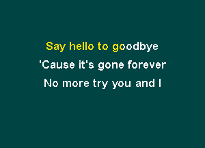 Say hello to goodbye

'Cause it's gone forever
No more try you and I