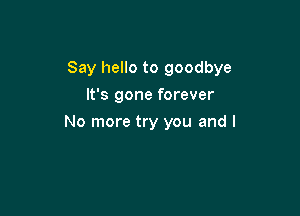 Say hello to goodbye

It's gone forever
No more try you and I