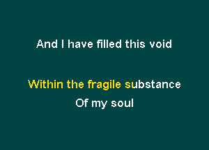 And I have filled this void

Within the fragile substance

Of my soul