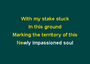 With my stake stuck
In this ground
Marking the territory of this

Newly impassioned soul