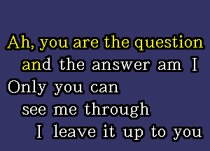 Ah, you are the question
and the answer am I

Only you can
see me through
I leave it up to you