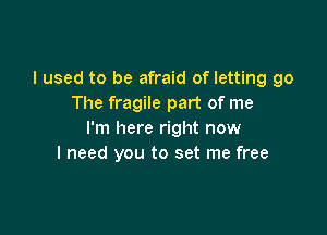 I used to be afraid of letting go
The fragile part of me

I'm here right now
I need you to set me free