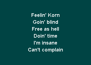 Feelin' Korn
Goin' blind
Free as hell

Doin' time
I'm insane
Can't complain