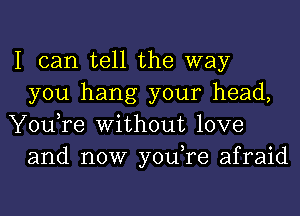 I can tell the way
you hang your head,
You,re Without love
and now you,re afraid