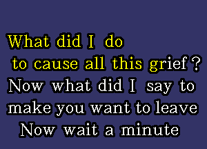 What did I do

to cause all this grief ?

NOW What did I say to

make you want to leave
NOW wait a minute