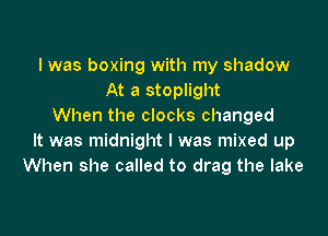 l was boxing with my shadow
At a stoplight
When the clocks changed

It was midnight I was mixed up
When she called to drag the lake