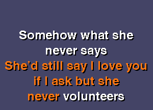 Somehow what she
neversays

Shed still say I love you
if I ask but she
never volunteers