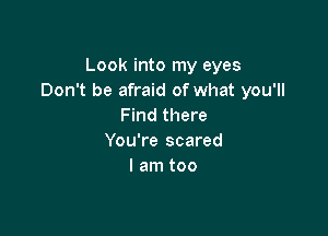 Look into my eyes
Don't be afraid of what you'll
Find there

You're scared
I am too