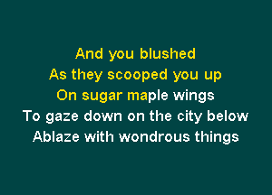 And you blushed
As they scooped you up
On sugar maple wings

To gaze down on the city below
Ablaze with wondrous things