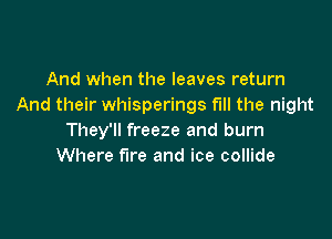 And when the leaves return
And their whisperings full the night

They'll freeze and burn
Where fire and ice collide