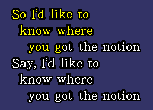 80 Yd like to
know Where
you got the notion

Say, I,d like to
know where
you got the notion