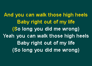 And you can walk those high heels
Baby right out of my life
(So long you did me wrong)
Yeah you can walk those high heels
Baby right out of my life
(So long you did me wrong)