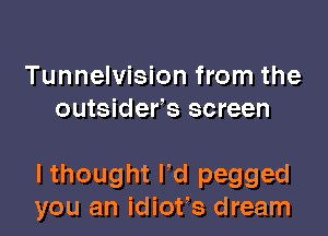 Tunnelvision from the
outsidefs screen

I thought Pd pegged
you an idiofs dream