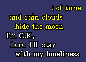 t of tune
and rain clouds
hide the moon

Fm O.K.,
here F11 stay
with my loneliness