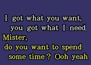 I got What you want,
you got What I need

Mister,

do you want to spend
some time ? Ooh yeah