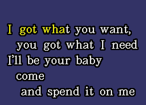 I got What you want,
you got What I need

F11 be your baby
come

and spend it on me