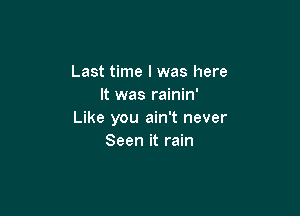 Last time I was here
It was rainin'

Like you ain't never
Seen it rain