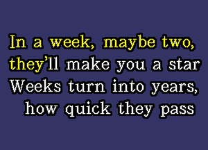 In a week, maybe two,
thefll make you a star
Weeks turn into years,

how quick they pass