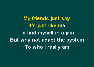 My friends just say
It's just like me
To find myself in a jam

But why not adapt the system
To who I really am
